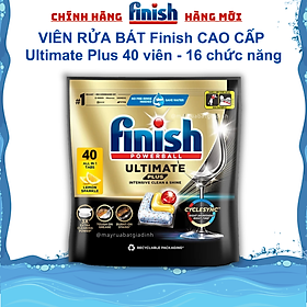 Túi 50 - 60 viên - Viên rửa Finish Quantum Ultimate Pro Chanh dùng cho máy rửa chén bát