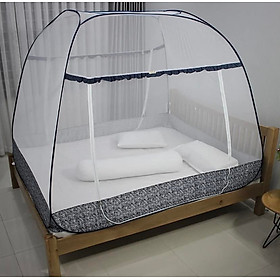 Màn Chụp Cao Cấp Mộc Miên Đỉnh Rộng - Kích Thước 1,8mx2m - 2 cửa , Mẫu Xanh Đen Hoạ Tiết Chiếc Lá ( Hà Nội )