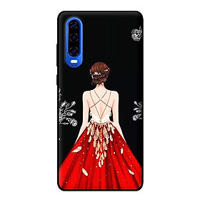 Ốp lưng in cho Huawei P30 mẫu Cô Gái Đầm Đỏ Nền Đen - Hàng chính hãng