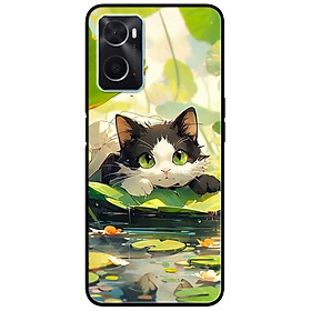 Ốp lưng cho Oppo A74 - A95 4G - A60 4G - A36 - A76 - A96 4G - Mèo Tam Thể Lá Sen - Hàng Chính Hãng