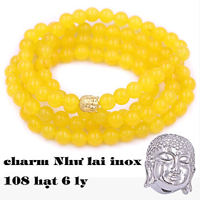 [Mệnh Kim, Thổ] Bộ Vòng Chuỗi, Tràng Hạt 108 Hạt 6 Ly Đá Thạch Anh Vàng Charm Phật A Di Đà Inox - Tràng Chuỗi Niệm Phật - An Yên - Thịnh Vượng - May Mắn - Tài Lộc