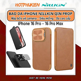 Bao da chống sốc bảo vệ camera cho iPhone 16 Pro / 16 Pro Max hiệu Nillkin Qin ProP - Tích hợp chân đế, ngăn đựng thẻ, Da PU cao cấp - Hàng nhập khẩu