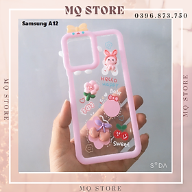 Ốp lưng cho Samsung A12/ M12 TPU dẻo viền vuông camera nơ gắn thú nỗi đáng yêu ( hàng chính hãng)