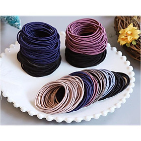 Bộ 100 Dây Cột Tóc Trơn Co Dãn, Dai Bền Kèm Túi