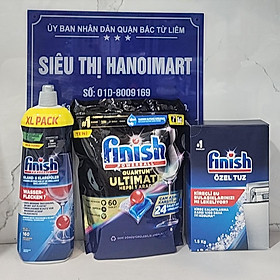 Bộ gồm viên rửa bát finish quantum 54 viên+nước làm bóng bát finish 750ml+muối rửa bát finish 1,5kg