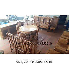 Bộ bàn ghế ăn kiểu bàn tròn gỗ gụ