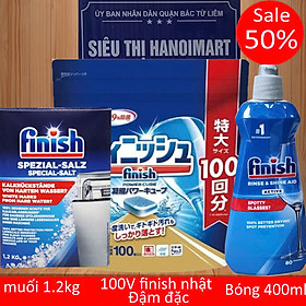 100 viên rửa bát Finish+ chai nước làm bóng Finish 400 ml+ hộp muối rửa bát Finish 1,2kg