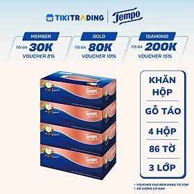 Lốc 4 Khăn Giấy Hộp Tempo 86 Tờ - Gỗ Táo