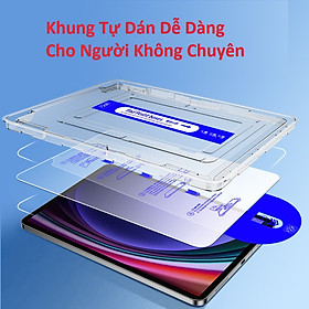 Kính Cường Lực Galaxy Tab S9, S9 FE, S9 Plus và S9 FE Plus Có Khung Tự Dán - Dễ Dán, Full Màn, Vát Cạnh, Chống Trầy, Không Bọt Khí