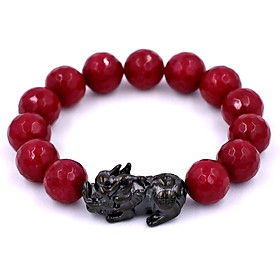 Chuỗi tay thạch anh đỏ cắt giác 14 ly charm Tỳ hưu TH35