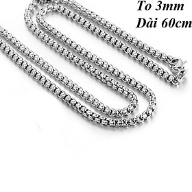 Dây chuyền nam inox thời trang kiểu bông dừa khít trangsucpt kích cỡ 3mm màu trắng thép không gỉ PTDCNA50