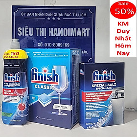 Combo 90 viên rửa bát finish classic + muối Finish 1.2kg + Nước làm bóng Finish 400ml dùng cho máy rửa bát