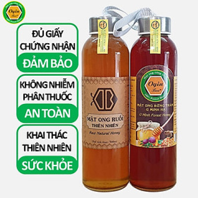 Mật ong ruồi và Mật ong rừng U Minh - Combo 2 Chai 500ml, Mật ong khai thác tự nhiên, không nuôi, OGINBEE