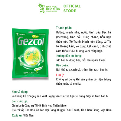 Combo 3 Túi kẹo thảo mộc Gezcol, Chanh Sả, Genat Gừng (Túi 20 viên)