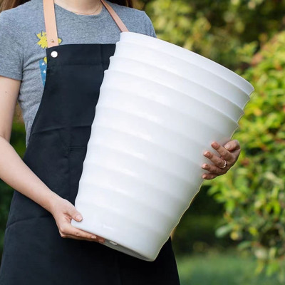 Combo từ 1 đén 2 chậu vòng tròn trồng cây cảnh bằng nhựa ABS bóng cao cấp  M 32 cm x C 35cm Màu trắng