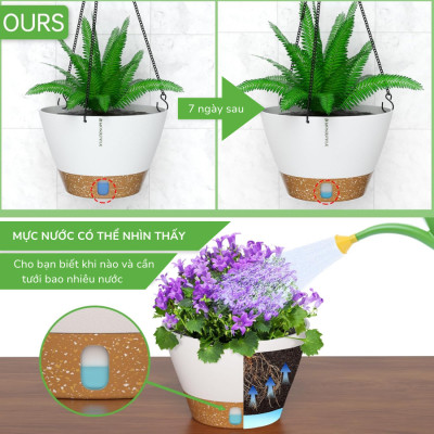 Chậu treo tự tưới MONROVIA cho cây trong nhà và ngoài trời decor không gian sống, có móc treo sắc