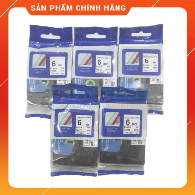 Nhãn In TNE-S211 - Đen nền trắng 6mm x 8m - Dùng cho máy in BROTHER - AIMO - PUTY [Hàng nhập khẩu]