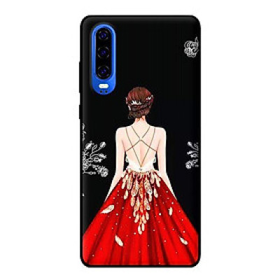 Ốp lưng in cho Huawei P30 mẫu Cô Gái Đầm Đỏ Nền Đen - Hàng chính hãng