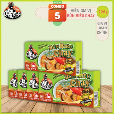 Combo 5 Hộp Viên Gia Vị Bún Riêu Chay Ông Chà Và 126g (Crab Taste Vegetable Soup Cubes)