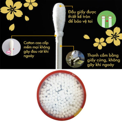 Combo 01 Hộp tăm bông lấy ráy tai Seiwa Pro 180P + 01 Set 02 khăn cuộn cotton loại nhỏ (Giao màu ngẫu nhiên) - Nội địa Nhật Bản 