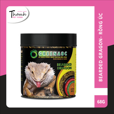 Thức ăn bò sát Rồng Úc nhãn GREENABC – Độ đạm 44.9% giúp tăng trưởng nhanh, lên màu đẹp, phát triển toàn diện – Hộp 68g
