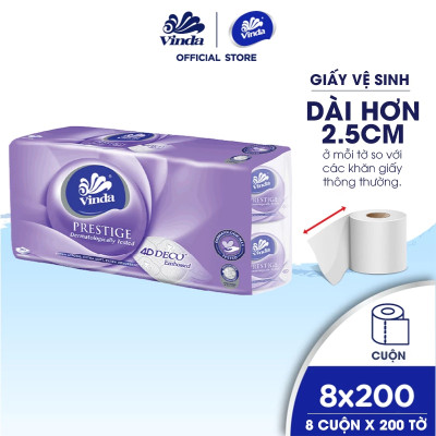[MUA 1 THÙNG GVS PRESTIGE 4D TẶNG 1 LỐC GVS PRESTIGE 4D + ẤM TRÀ] Giấy vệ sinh cao cấp Vinda Prestige 4D 3 lớp (8 Cuộn)