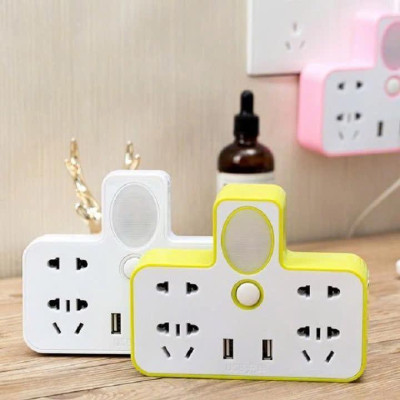 Ổ Cắm Điện Đa Năng Chữ T Siêu Tiện Dụng (4 Chấu + 2 Cổng USB) - Ổ Điện Tiện Lợi Kết Hợp Đèn Ngủ
