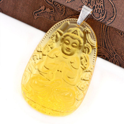 [Tuổi Tý] Mặt Dây Chuyền Phật Thiên Thủ Thiên Nhãn Đá Pha Lê Vàng Size Nhỏ 3.6cm & Size Lớn 5cm - Tặng Kèm Móc Inox - Phong Thủy 868 - May Mắn - Bình An