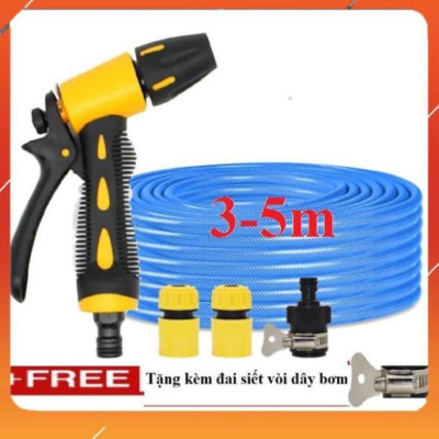 Vòi Xịt️Evoucher Bộ dây vòi xịt nước rửa xe, tưới cây , tăng áp 3 lần, loại 3m, 5m 206319 cút sập,nối đen+  đai