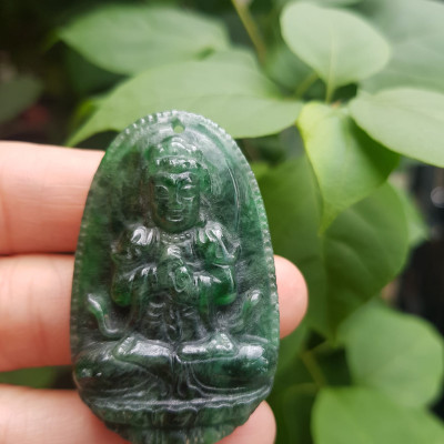 Mặt Phật Đại Nhật Như Lai Đá Cẩm Thạch Xanh Đậm Tự Nhiên  Size Cao 48mm x Ngang 30mm x Dầy 7mm  Phật Độ Mệnh Nam Tuổi Mùi Thân Mệnh Thủy Mộc ạ