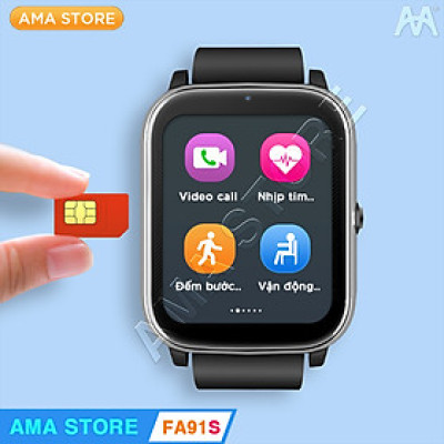 Đồng hồ Thông minh Mini có Rung Gắn sim Định vị GPS, Wifi Đo huyết áp Nhịp tim nhắc nhở Vận động gọi Video call AMA Watch FA91S - Hàng nhập khẩu