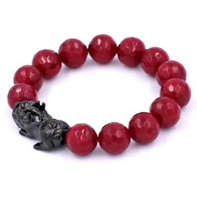 Chuỗi tay thạch anh đỏ cắt giác 14 ly charm Tỳ hưu TH35