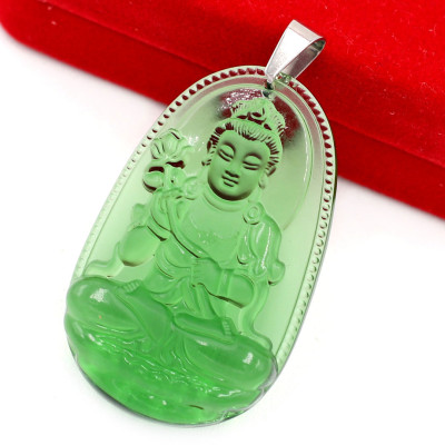[Tuổi Ngọ] Mặt Dây Chuyền Phật Đại Thế Chí Bồ Tát Đá Pha Lê Xanh Lá Size Nhỏ 3.6cm & Size Lớn 5cm- Tặng Kèm Móc Inox - Phong Thủy 868 - May Mắn - Bình An