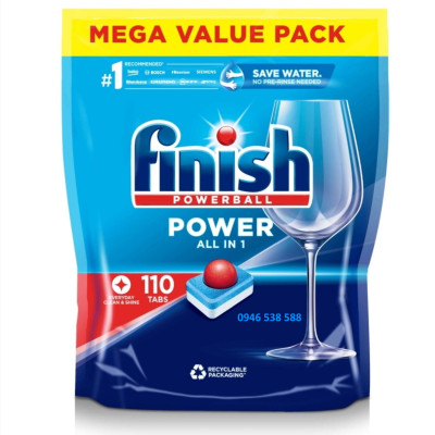 Viên rửa bát Finish all in one 110 viên với 10 chức năng tích hợp trong 1, viên finish dùng cho máy rửa bát chén nhập khẩu chính hãng