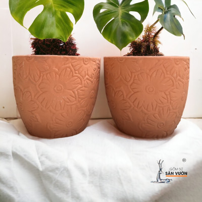 Chậu Gốm Hình Vót Vân Hoa Mặt Trời D16cm X H16cm