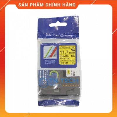 Ống co nhiệt HS2-631 - Đen nền vàng 11.7mm x 1.5m - Dùng cho máy in ống BROTHER - AIMO [Hàng nhập khẩu]
