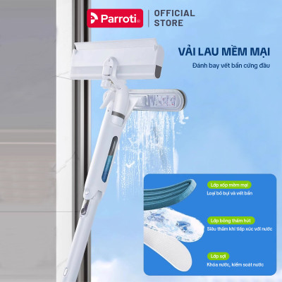 Cây lau kính, gạt chùi kính 4 trong 1, cán nhôm độ dài linh hoạt, thu nước trên kính, có phun sương Parroti Shiny SN04