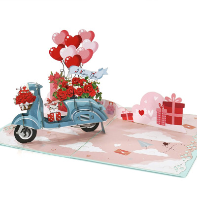 Thiệp 3D Pop Up Xe Máy Tình Yêu – Thiệp Valentine, Thiệp Tỏ Tình, Thiệp Lãng Mạn Độc Đáo, L21