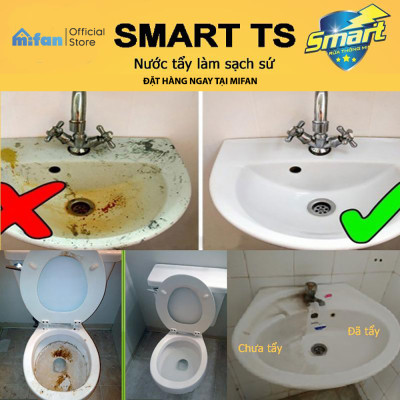 Làm Sạch Tẩy Trắng Đồ Dùng Bằng Sứ SMART TS - Bồn Cầu, Bồn Tắm, Bồn Rửa - Trắng Ngay Sau 5 Phút Không Cần Cọ Rửa - Tặng Kèm Chổi Lông -