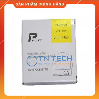 Nhãn in MAX PT-505Y - Chữ đen nền vàng 5MM x 8M - Dùng cho máy in ống MAX [Hàng nhập khẩu]