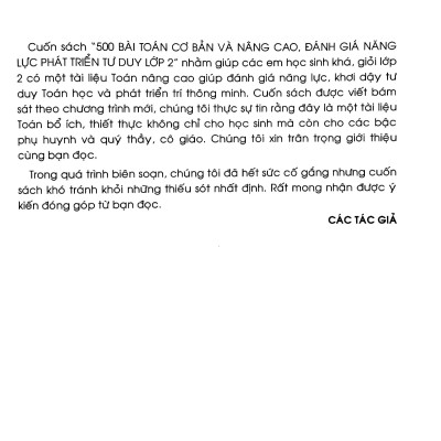 500 Bài Toán Cơ Bản Và Nâng Cao Lớp 2 (Đánh Giá Năng Lực Phát Triển Tư Duy)