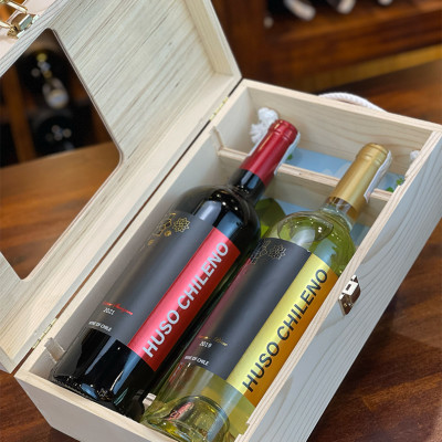 Hộp gỗ 2 chai rượu vang Chile Huso Chileno