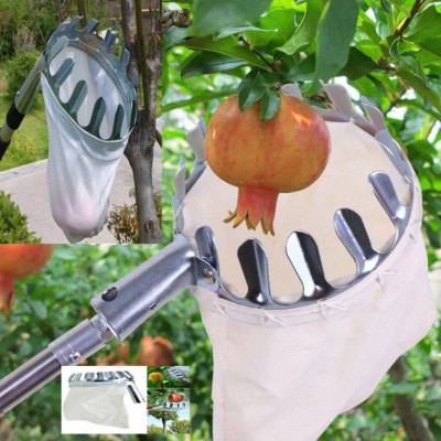 Vợt hái trái cây trên cao 16cm đa năng kèm túi vải - dụng cụ hái hoa quả kim loại siêu bền đẹp