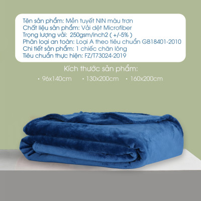 Mền tuyết NIN House màu xanh Dark Blue 1m3x2m, 1m6x2m chăn tuyết nhung microfiber