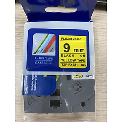 Nhãn in nhập khẩu TZF-FX621 9mm chữ đen nền vàng giá rẻ dùng cho máy in nhãn Brother P-Touch