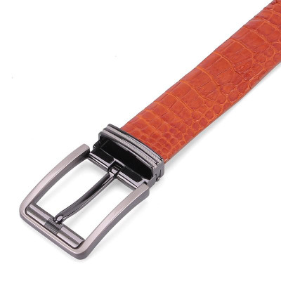 HP4718 - Dây nịt nam da cá sấu Huy Hoàng gai đuôi đầu kim 4P màu vàng