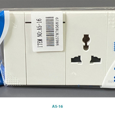 Mặt ổ điện kèm công tắc hạt dài tràn viền Novalink A5-16, 1 công tắc 1 chiều + ổ cắm 3 chấu đa năng, màu trắng