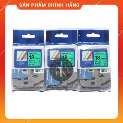 Nhãn In Cho Brother Tz2-741 - Đen nền xanh lá 18mm x 8m - Hàng nhập khẩu
