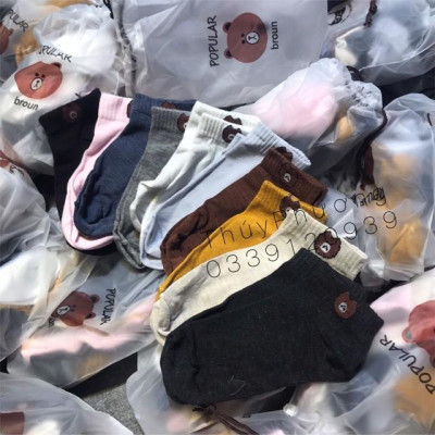 SP1362 COMBO 10 Đôi Tất Gấu Cổ Ngắn (kèm túi gấu)