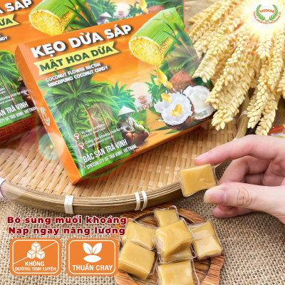 Kẹo dừa sáp VICOSAP mật hoa dừa không đường đồ ăn vặt healthy kẹo mềm dẻo đặc sản Trà Vinh hộp 180g